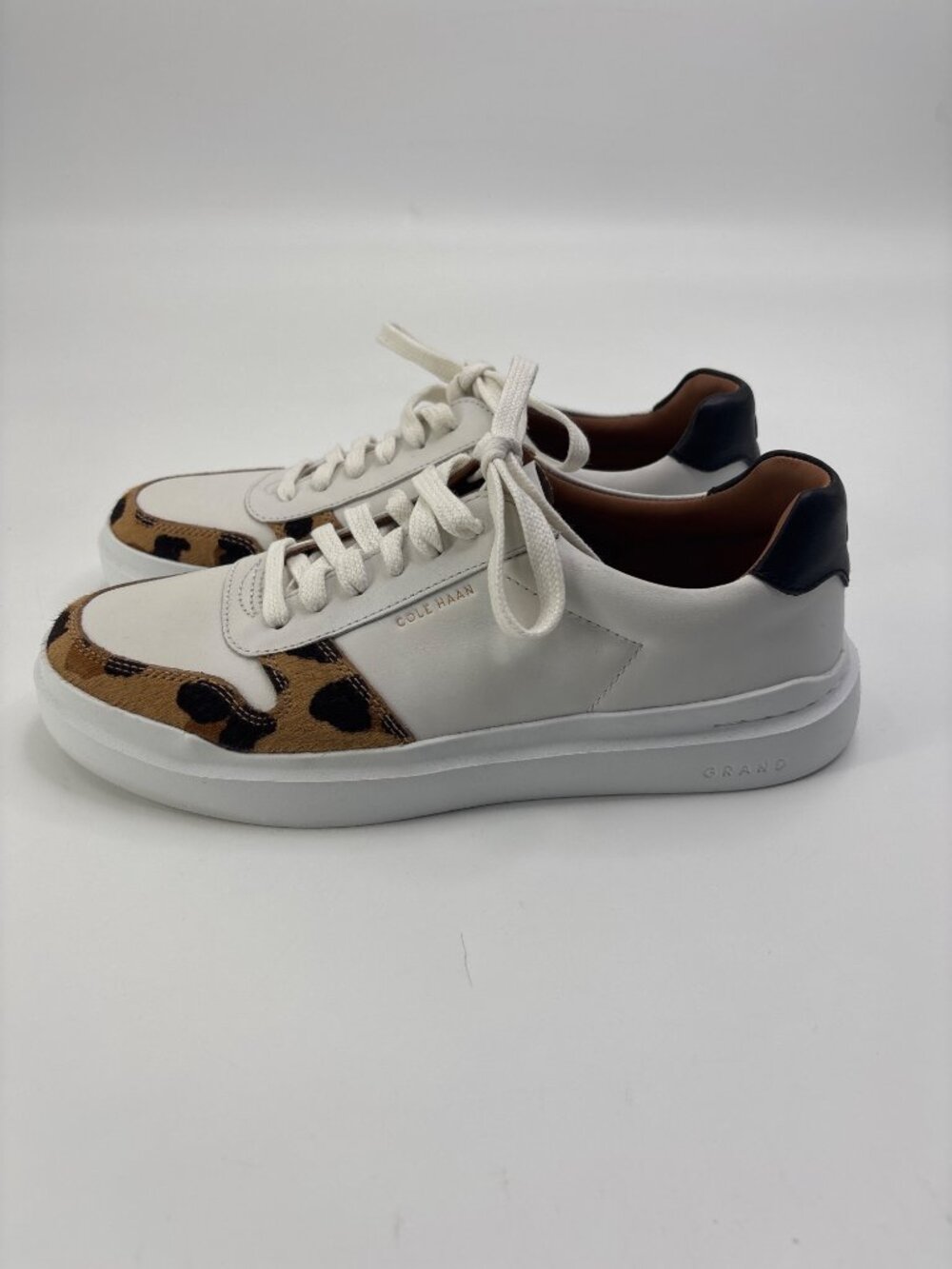 Cole Haan GrandPro Rally Leopard Print Calf Hair White Leather Lace Sneakers 8 - Picture 3 of 7